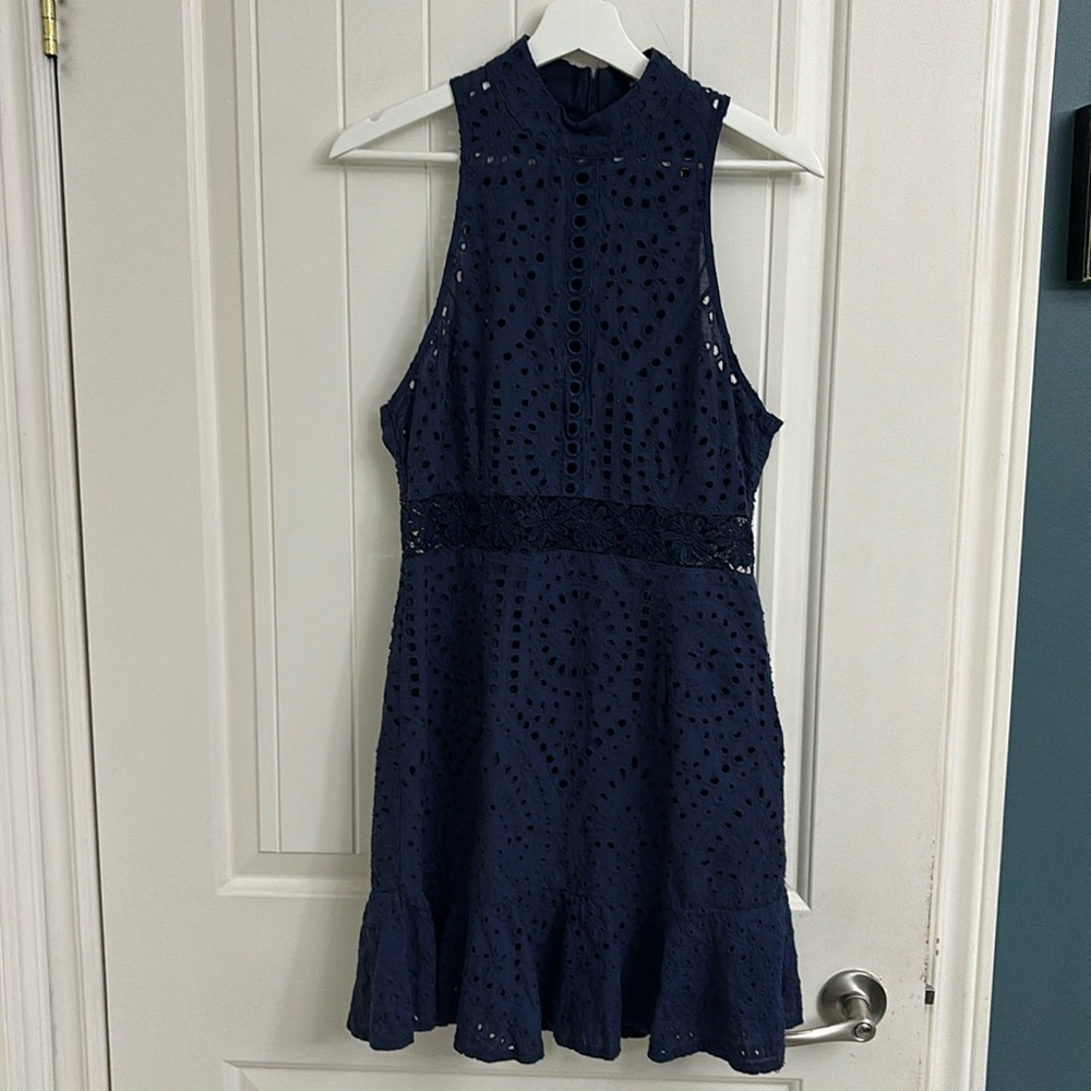 YOINS Navy Halter Eyelet Dress